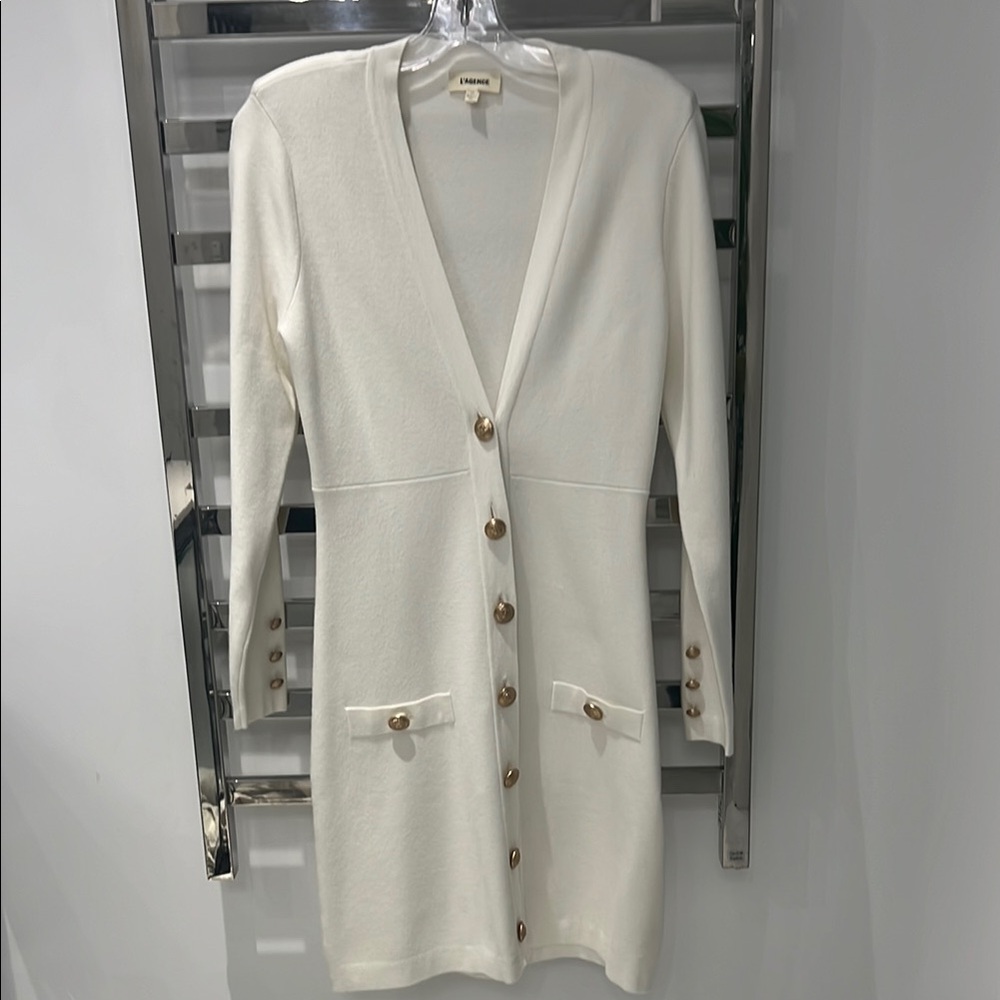 L'Agence White Cardigan with Gold Buttons